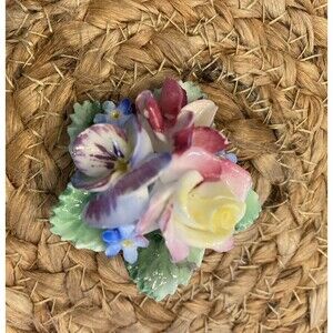 Vintage Coal brook Bone China Pansy Violet Rose 'Forget Me Not' Flowers Brooch